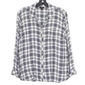 Talbots Plaid Button Up Top White Black Western Cowgirl Boho Cottagecore XLP